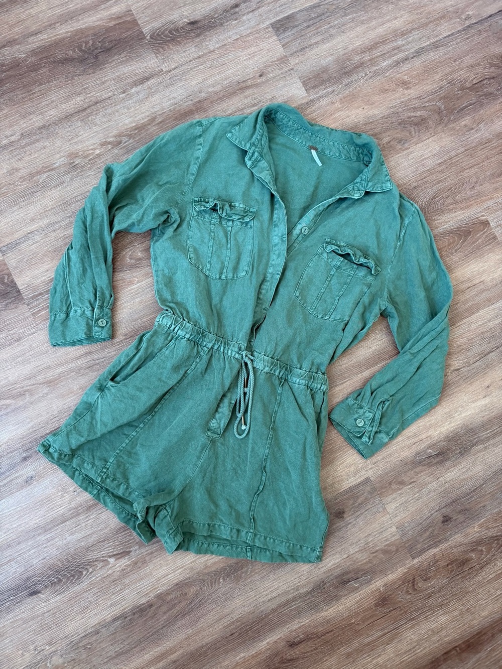 Casual Green Utility Romper with Drawstring Waist